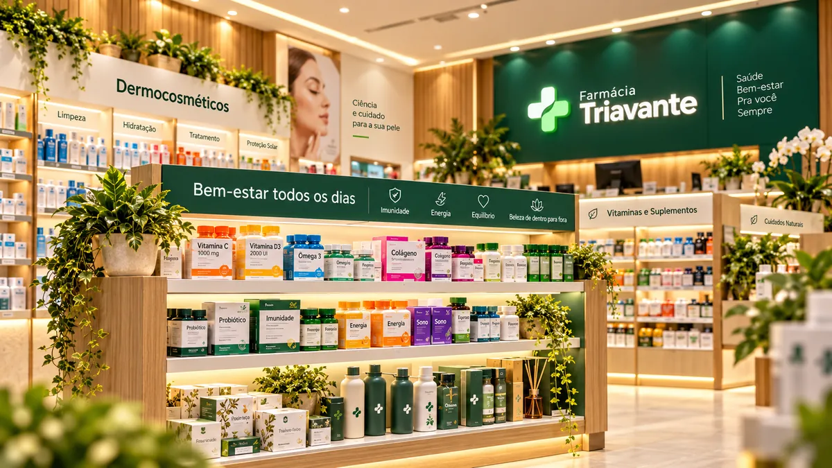 Exposição aconchegante de produtos de bem-estar na farmácia