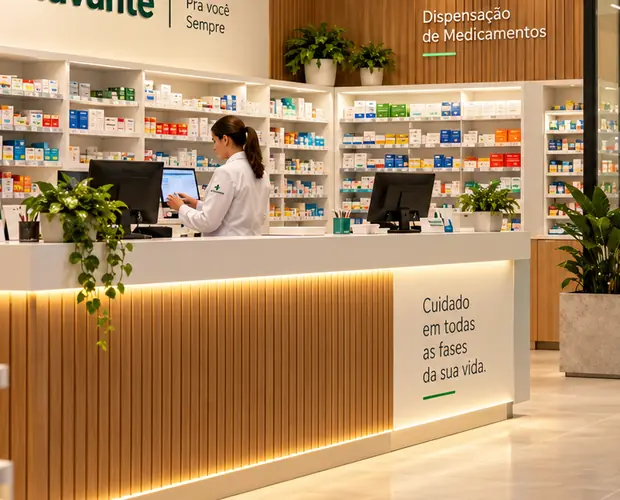 Seção de cuidados e produtos farmacêuticos